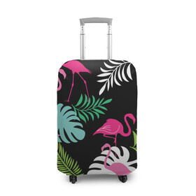 Чехол для чемодана 3D с принтом фламинго с цветами в Тюмени, 86% полиэфир, 14% спандекс | двустороннее нанесение принта, прорези для ручек и колес | flamingo | птицы | розовый | фламинго