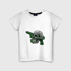 Детская футболка хлопок с принтом Череп с оружием в Тюмени, 100% хлопок | круглый вырез горловины, полуприлегающий силуэт, длина до линии бедер | ak | bone | dead | death | horror | skull | weapon | автомат | кости | оружие | ужасы | хоррор | череп