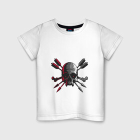 Детская футболка хлопок с принтом Череп и стрелы в Тюмени, 100% хлопок | круглый вырез горловины, полуприлегающий силуэт, длина до линии бедер | arrows | bone | dead | death | horror | skull | кости | стрелы | ужасы | хоррор | череп