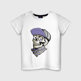 Детская футболка хлопок с принтом Скелет в рубашке и кепке в Тюмени, 100% хлопок | круглый вырез горловины, полуприлегающий силуэт, длина до линии бедер | bone | dead | death | hipster | horror | skelet | skeleton | skull | кости | скелет | ужасы | хипстер | хоррор | череп