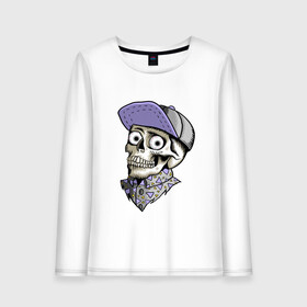 Женский лонгслив хлопок с принтом Скелет в рубашке и кепке в Тюмени, 100% хлопок |  | bone | dead | death | hipster | horror | skelet | skeleton | skull | кости | скелет | ужасы | хипстер | хоррор | череп