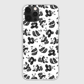 Чехол для iPhone 12 Pro с принтом Акварельные панды паттерн в Тюмени, силикон | область печати: задняя сторона чехла, без боковых панелей | art | black white | cute | funny panda | panda | pandas | pattern | watercolor | акварель | акварельный рисунок | арт | детский рисунок | маленькие панды | медведи | медвежата | милые панды | мишки | панда | пандочка | пандочки | узор