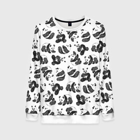 Женский свитшот 3D с принтом Акварельные панды паттерн в Тюмени, 100% полиэстер с мягким внутренним слоем | круглый вырез горловины, мягкая резинка на манжетах и поясе, свободная посадка по фигуре | art | black white | cute | funny panda | panda | pandas | pattern | watercolor | акварель | акварельный рисунок | арт | детский рисунок | маленькие панды | медведи | медвежата | милые панды | мишки | панда | пандочка | пандочки | узор