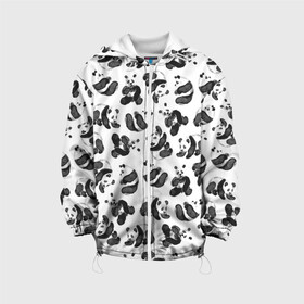 Детская куртка 3D с принтом Акварельные панды паттерн в Тюмени, 100% полиэстер | застежка — молния, подол и капюшон оформлены резинкой с фиксаторами, по бокам — два кармана без застежек, один потайной карман на груди, плотность верхнего слоя — 90 г/м2; плотность флисового подклада — 260 г/м2 | art | black white | cute | funny panda | panda | pandas | pattern | watercolor | акварель | акварельный рисунок | арт | детский рисунок | маленькие панды | медведи | медвежата | милые панды | мишки | панда | пандочка | пандочки | узор