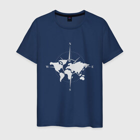 Мужская футболка хлопок с принтом Карта Мира Компас  в Тюмени, 100% хлопок | прямой крой, круглый вырез горловины, длина до линии бедер, слегка спущенное плечо. | africa | afrika | australia | brazil | compas | earth | geraldic | planet | russia | usa | world map | астралия | африка | бразилия | геральдика | земля | континенты | планета | роза ветров | россия | страна | страны | сша