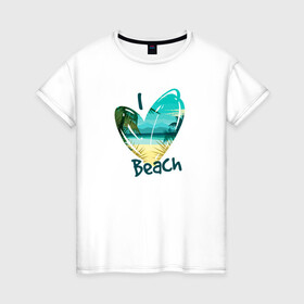 Женская футболка хлопок с принтом Love Beach в Тюмени, 100% хлопок | прямой крой, круглый вырез горловины, длина до линии бедер, слегка спущенное плечо | любовь | море | пальма | пляж | сердце