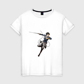 Женская футболка хлопок с принтом Леви в Тюмени, 100% хлопок | прямой крой, круглый вырез горловины, длина до линии бедер, слегка спущенное плечо | anime | attaco on titan | аниме | атака титанов | леви