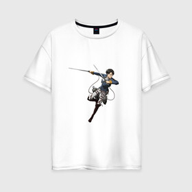 Женская футболка хлопок Oversize с принтом Леви в Тюмени, 100% хлопок | свободный крой, круглый ворот, спущенный рукав, длина до линии бедер
 | anime | attaco on titan | аниме | атака титанов | леви