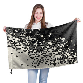 Флаг 3D с принтом Абстракция в Тюмени, 100% полиэстер | плотность ткани — 95 г/м2, размер — 67 х 109 см. Принт наносится с одной стороны | абстракция | арт | белый | вектор | векторный рисунок | рисунок | треугольник | треугольники | чёрно белый | чёрный