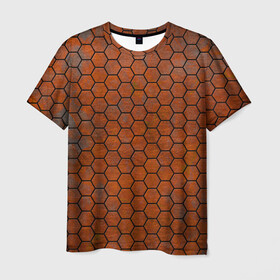 Мужская футболка 3D с принтом Ржавые Соты в Тюмени, 100% полиэфир | прямой крой, круглый вырез горловины, длина до линии бедер | armor | hexagons | honeycombs | rusty | ржавчина | соты