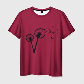 Мужская футболка 3D с принтом Dandelion flight. Red Frame в Тюмени, 100% полиэфир | прямой крой, круглый вырез горловины, длина до линии бедер | Тематика изображения на принте: dandelion | flight | garden | human | people | travel | люди | на | одуванчик | одуванчике | парение | парить | полет | путешествие | растение | человек