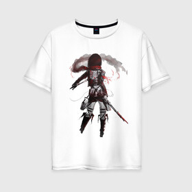 Женская футболка хлопок Oversize с принтом Микаса в Тюмени, 100% хлопок | свободный крой, круглый ворот, спущенный рукав, длина до линии бедер
 | attack on titan | аниме | арт | атака титанов | меч | микаса