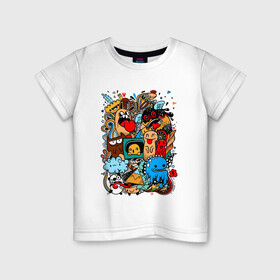 Детская футболка хлопок с принтом Doodle Monster | Дудл (Z) в Тюмени, 100% хлопок | круглый вырез горловины, полуприлегающий силуэт, длина до линии бедер | doodle | doodle monster | графи | граффити | дудл | дудлинг | дудлы монстрики | мульт | мультяшная | разноцветные монстрики