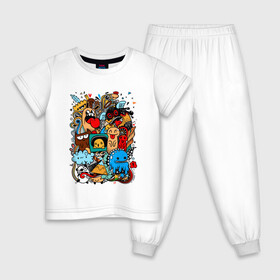 Детская пижама хлопок с принтом Doodle Monster Дудл (Z) в Тюмени, 100% хлопок |  брюки и футболка прямого кроя, без карманов, на брюках мягкая резинка на поясе и по низу штанин
 | Тематика изображения на принте: doodle | doodle monster | графи | граффити | дудл | дудлинг | дудлы монстрики | мульт | мультяшная | разноцветные монстрики