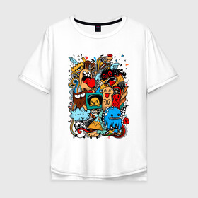 Мужская футболка хлопок Oversize с принтом Doodle Monster | Дудл (Z) в Тюмени, 100% хлопок | свободный крой, круглый ворот, “спинка” длиннее передней части | doodle | doodle monster | графи | граффити | дудл | дудлинг | дудлы монстрики | мульт | мультяшная | разноцветные монстрики