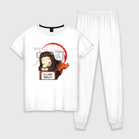 Женская пижама хлопок с принтом Незуко Камадо Kimetsu no Yaiba в Тюмени, 100% хлопок | брюки и футболка прямого кроя, без карманов, на брюках мягкая резинка на поясе и по низу штанин | demon slayer | kamado | kimetsu no yaiba | nezuko | tanjiro | аниме | гию томиока | зеницу агацума | иноске хашибира | камадо | клинок | корзинная девочка | манга | музан кибуцуджи | незуко | рассекающий демонов | танджиро