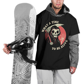 Накидка на куртку 3D с принтом Friendly Grim Reaper в Тюмени, 100% полиэстер |  | a | alive | be | friendly | grrim | ok | reaper | time | to | what | дружелюбная | жнец | косой | ок | с | старуха
