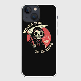 Чехол для iPhone 13 mini с принтом Friendly Grim Reaper в Тюмени,  |  | a | alive | be | friendly | grrim | ok | reaper | time | to | what | дружелюбная | жнец | косой | ок | с | старуха