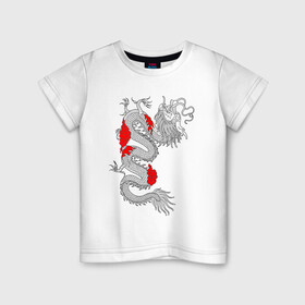 Детская футболка хлопок с принтом Японский Дракон в Тюмени, 100% хлопок | круглый вырез горловины, полуприлегающий силуэт, длина до линии бедер | akatsuki | beast | dragon | акацуки | дракон | животные | зверь | змей | когти | облако | огонь | узор | чб | японский