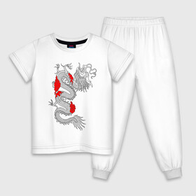 Детская пижама хлопок с принтом Японский Дракон в Тюмени, 100% хлопок |  брюки и футболка прямого кроя, без карманов, на брюках мягкая резинка на поясе и по низу штанин
 | Тематика изображения на принте: akatsuki | beast | dragon | акацуки | дракон | животные | зверь | змей | когти | облако | огонь | узор | чб | японский