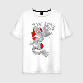 Женская футболка хлопок Oversize с принтом Японский Дракон в Тюмени, 100% хлопок | свободный крой, круглый ворот, спущенный рукав, длина до линии бедер
 | akatsuki | beast | dragon | акацуки | дракон | животные | зверь | змей | когти | облако | огонь | узор | чб | японский