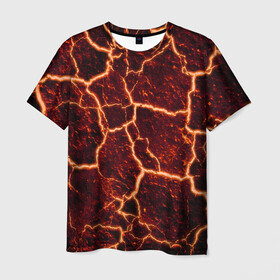 Мужская футболка 3D с принтом Лава в Тюмени, 100% полиэфир | прямой крой, круглый вырез горловины, длина до линии бедер | лава | огонь | пламя | разлом | текстура | трещины