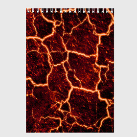 Скетчбук с принтом Лава в Тюмени, 100% бумага
 | 48 листов, плотность листов — 100 г/м2, плотность картонной обложки — 250 г/м2. Листы скреплены сверху удобной пружинной спиралью | лава | огонь | пламя | разлом | текстура | трещины
