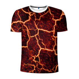 Мужская футболка 3D спортивная с принтом Лава в Тюмени, 100% полиэстер с улучшенными характеристиками | приталенный силуэт, круглая горловина, широкие плечи, сужается к линии бедра | лава | огонь | пламя | разлом | текстура | трещины