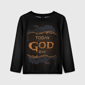 Детский лонгслив 3D с принтом God day GOW в Тюмени, 100% полиэстер | длинные рукава, круглый вырез горловины, полуприлегающий силуэт
 | gad of war | game | games | god of war | god of wor | бог войны | игра | игры | кинжалы | кратос | праздник