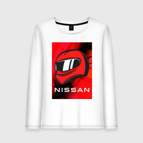 Женский лонгслив хлопок с принтом Nissan - Paint в Тюмени, 100% хлопок |  | auto | logo | moto | nissan | symbol | авто | автомобиль | гонки | знак | краска | лого | логотип | логотипы | марка | машина | мото | ниссан | символ | символы