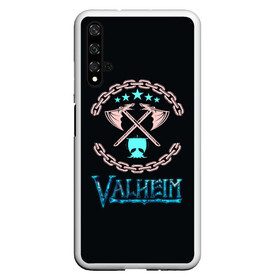 Чехол для Honor 20 с принтом Valheim лого и цепи в Тюмени, Силикон | Область печати: задняя сторона чехла, без боковых панелей | Тематика изображения на принте: fantasy | mmo | valheim | valve | валхейм | вальхейм | викинги | выживалка | игра | королевская битва | ммо | ролевая игра | фэнтази