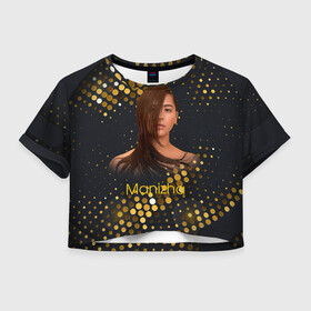 Женская футболка Crop-top 3D с принтом Manizha Gold Black в Тюмени, 100% полиэстер | круглая горловина, длина футболки до линии талии, рукава с отворотами | manizha | далеровна | душанбе | евровидение | евровидение 2021 | манижа | певица | таджикистан | хамраева