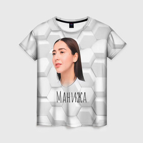 Женская футболка 3D с принтом Манижа 3D фон в Тюмени, 100% полиэфир ( синтетическое хлопкоподобное полотно) | прямой крой, круглый вырез горловины, длина до линии бедер | manizha | далеровна | душанбе | евровидение | евровидение 2021 | манижа | певица | таджикистан | хамраева