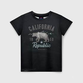 Детская футболка 3D с принтом California republic в Тюмени, 100% гипоаллергенный полиэфир | прямой крой, круглый вырез горловины, длина до линии бедер, чуть спущенное плечо, ткань немного тянется | Тематика изображения на принте: bear | california | republic | state | калифорния | медведь | республика
