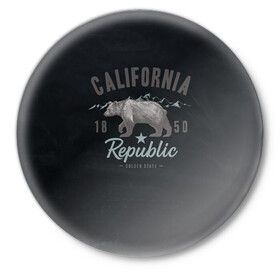Значок с принтом California republic в Тюмени,  металл | круглая форма, металлическая застежка в виде булавки | bear | california | republic | state | калифорния | медведь | республика