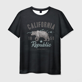 Мужская футболка 3D с принтом California republic в Тюмени, 100% полиэфир | прямой крой, круглый вырез горловины, длина до линии бедер | bear | california | republic | state | калифорния | медведь | республика