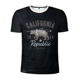 Мужская футболка 3D спортивная с принтом California republic в Тюмени, 100% полиэстер с улучшенными характеристиками | приталенный силуэт, круглая горловина, широкие плечи, сужается к линии бедра | bear | california | republic | state | калифорния | медведь | республика