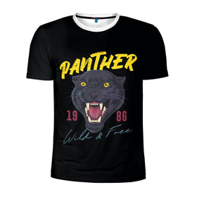 Мужская футболка 3D спортивная с принтом Пантера 1986 в Тюмени, 100% полиэстер с улучшенными характеристиками | приталенный силуэт, круглая горловина, широкие плечи, сужается к линии бедра | 1986 | panther | джунгли | дикая | кошка | пантера