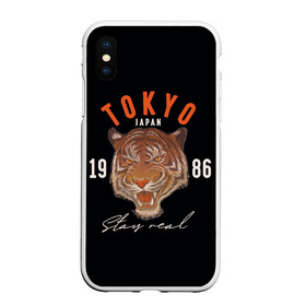 Чехол для iPhone XS Max матовый с принтом Tokyo Tiger Japan в Тюмени, Силикон | Область печати: задняя сторона чехла, без боковых панелей | Тематика изображения на принте: japan | tokyo | большая кошка | полосатый | тигр | тигрица | токио | хищник