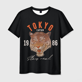 Мужская футболка 3D с принтом Tokyo Tiger Japan в Тюмени, 100% полиэфир | прямой крой, круглый вырез горловины, длина до линии бедер | japan | tokyo | большая кошка | полосатый | тигр | тигрица | токио | хищник