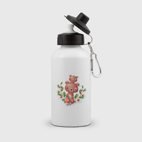 Бутылка спортивная с принтом Веселые медведи милашки в Тюмени, металл | емкость — 500 мл, в комплекте две пластиковые крышки и карабин для крепления | веселые | животные | малышка | медведи | медвежонок | милашка | мультяшка