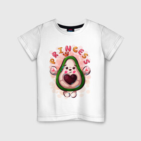 Детская футболка хлопок с принтом Принцесса Авокадо милашка в Тюмени, 100% хлопок | круглый вырез горловины, полуприлегающий силуэт, длина до линии бедер | Тематика изображения на принте: авокадо | малышка | милашка | мультяшка | надпись | сердце