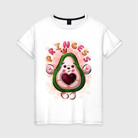 Женская футболка хлопок с принтом Принцесса Авокадо милашка в Тюмени, 100% хлопок | прямой крой, круглый вырез горловины, длина до линии бедер, слегка спущенное плечо | авокадо | малышка | милашка | мультяшка | надпись | сердце