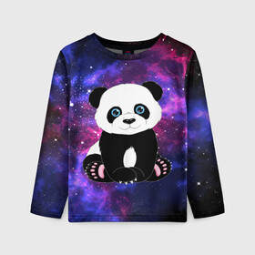 Детский лонгслив 3D с принтом Space Panda в Тюмени, 100% полиэстер | длинные рукава, круглый вырез горловины, полуприлегающий силуэт
 | Тематика изображения на принте: animal | bear | panda | space | star | вселенная | галактика | животные | звёзды | космос | медведь | миша | панда