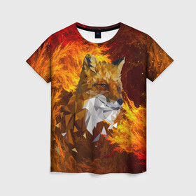 Женская футболка 3D с принтом Огненный Лис в Тюмени, 100% полиэфир ( синтетическое хлопкоподобное полотно) | прямой крой, круглый вырез горловины, длина до линии бедер | animal | fire | fox | texture | битва огней | животные | лис | лиса | огонь | пламя | стихия | текстура
