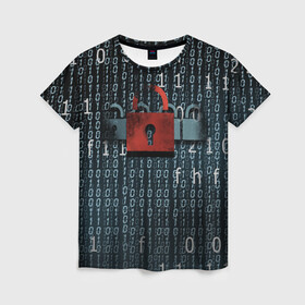 Женская футболка 3D с принтом Цифровой Код в Тюмени, 100% полиэфир ( синтетическое хлопкоподобное полотно) | прямой крой, круглый вырез горловины, длина до линии бедер | anonim | code | it | technology | аноним | замки | код | технологии | цифры