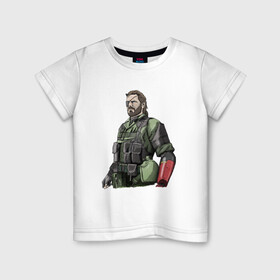 Детская футболка хлопок с принтом Солид Снейк в Тюмени, 100% хлопок | круглый вырез горловины, полуприлегающий силуэт, длина до линии бедер | Тематика изображения на принте: metal gear | solid snake | военный | солид снейк