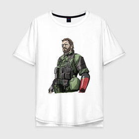 Мужская футболка хлопок Oversize с принтом Солид Снейк в Тюмени, 100% хлопок | свободный крой, круглый ворот, “спинка” длиннее передней части | metal gear | solid snake | военный | солид снейк