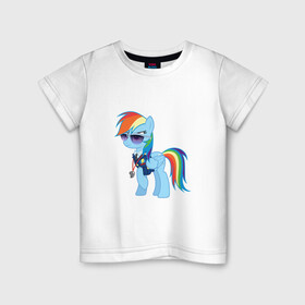 Детская футболка хлопок с принтом Pony - Rainbow Dash в Тюмени, 100% хлопок | круглый вырез горловины, полуприлегающий силуэт, длина до линии бедер | applejack | friendship | mylittlepony | rainbow dash | twilight sparkle | waifu | вайфу | дружба это магия | кони | моя маленькая пони | мультфильм | пони | радуга | ренбоу деш | эплджек