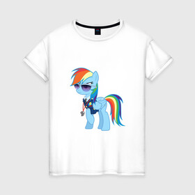 Женская футболка хлопок с принтом Pony - Rainbow Dash в Тюмени, 100% хлопок | прямой крой, круглый вырез горловины, длина до линии бедер, слегка спущенное плечо | applejack | friendship | mylittlepony | rainbow dash | twilight sparkle | waifu | вайфу | дружба это магия | кони | моя маленькая пони | мультфильм | пони | радуга | ренбоу деш | эплджек